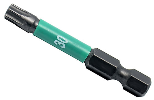 Långa kraft bits med tydlig storleksmärkning på skaftet 