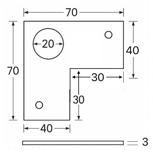 skuren hörnbricka med  centrumhål