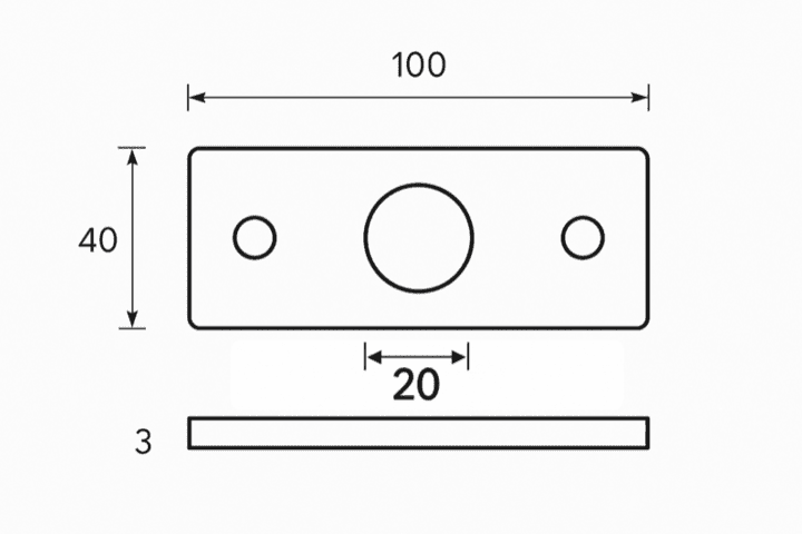 skuren bricka med centrumhål och infästningshål