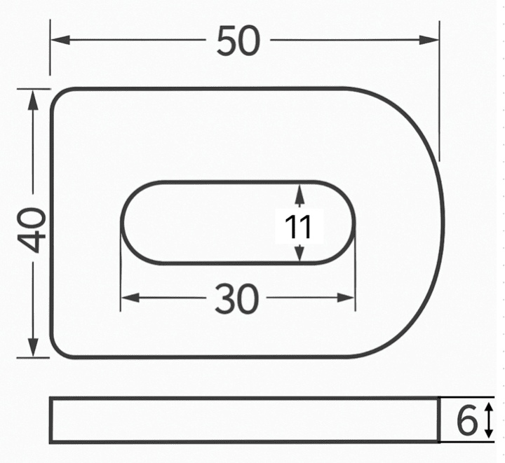 skuren bricka med avlångt centrumhål