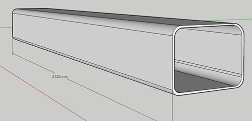 Skiss fyrkantsrör kapad med kaptyp A